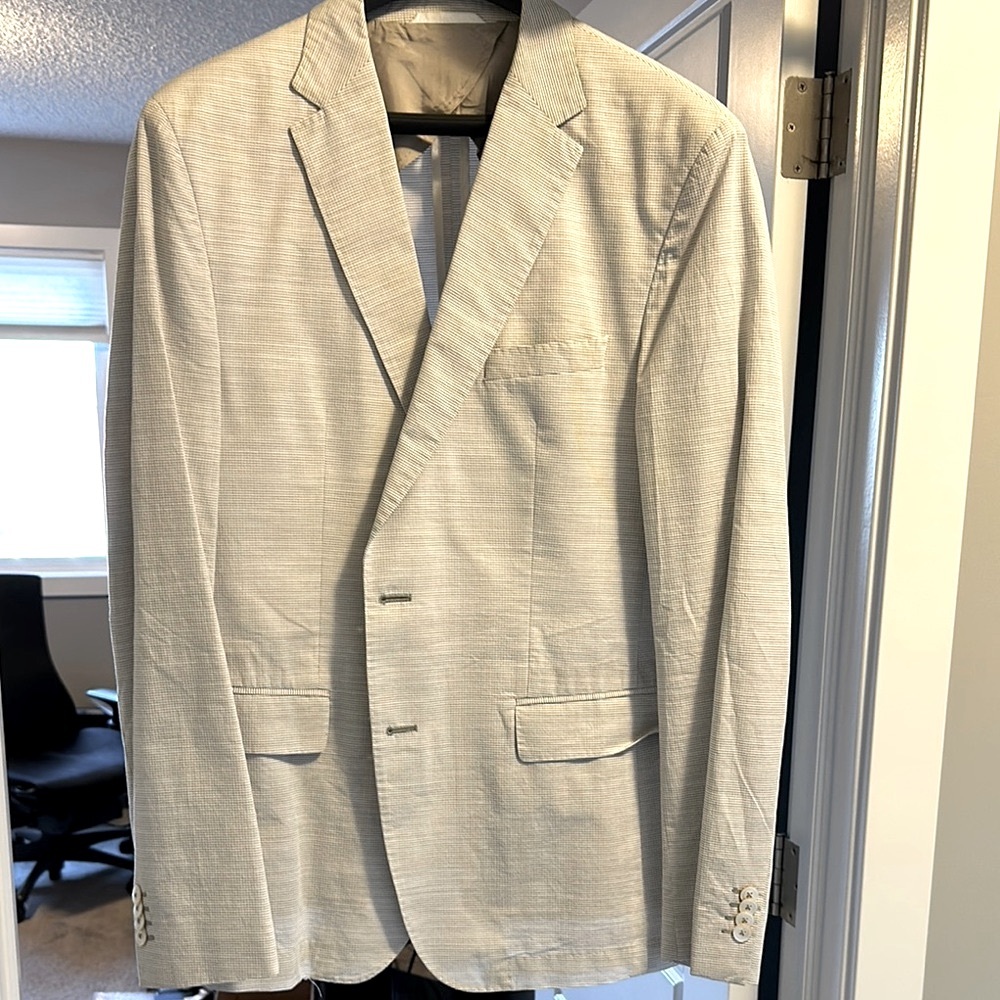 Boss Men's White Light Sporty Blazer with Subtle Texture Pattern